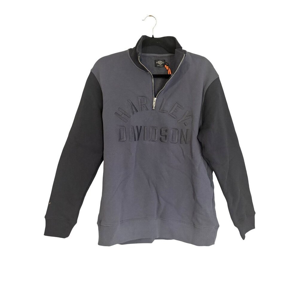 NWT Harley Davidson Icon 1/4 Zip Pullover Sweatshirt Grey Black Size XS [jb]